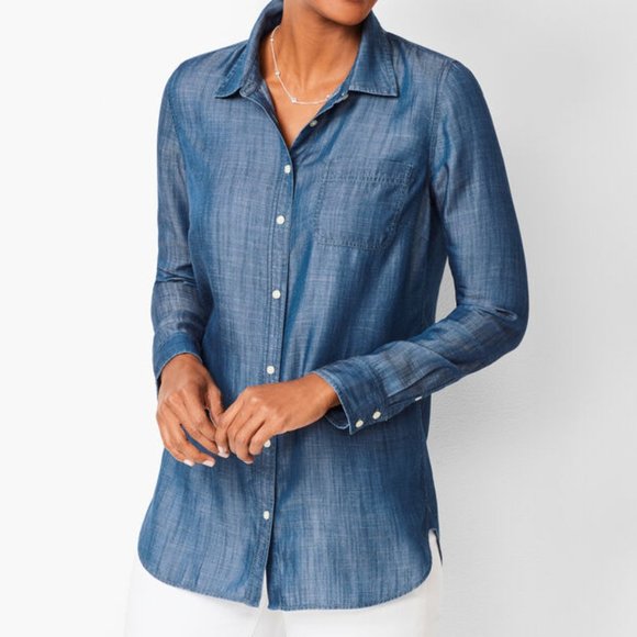 Talbots Tops - TALBOTS Blue Chambray Tencel Button Up Top S